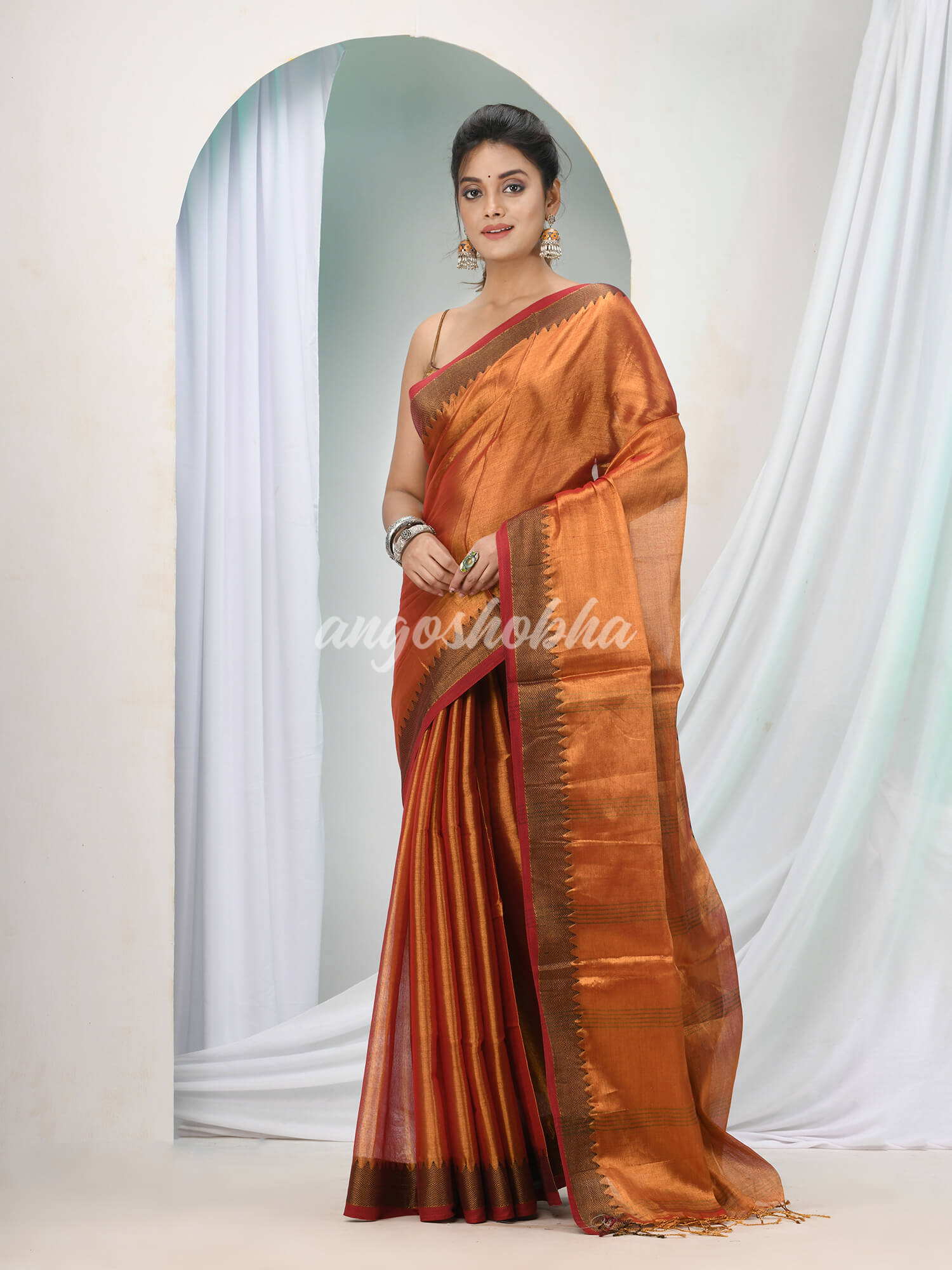 Blush Pink Zari Cotton Handloom Tissue Saree online