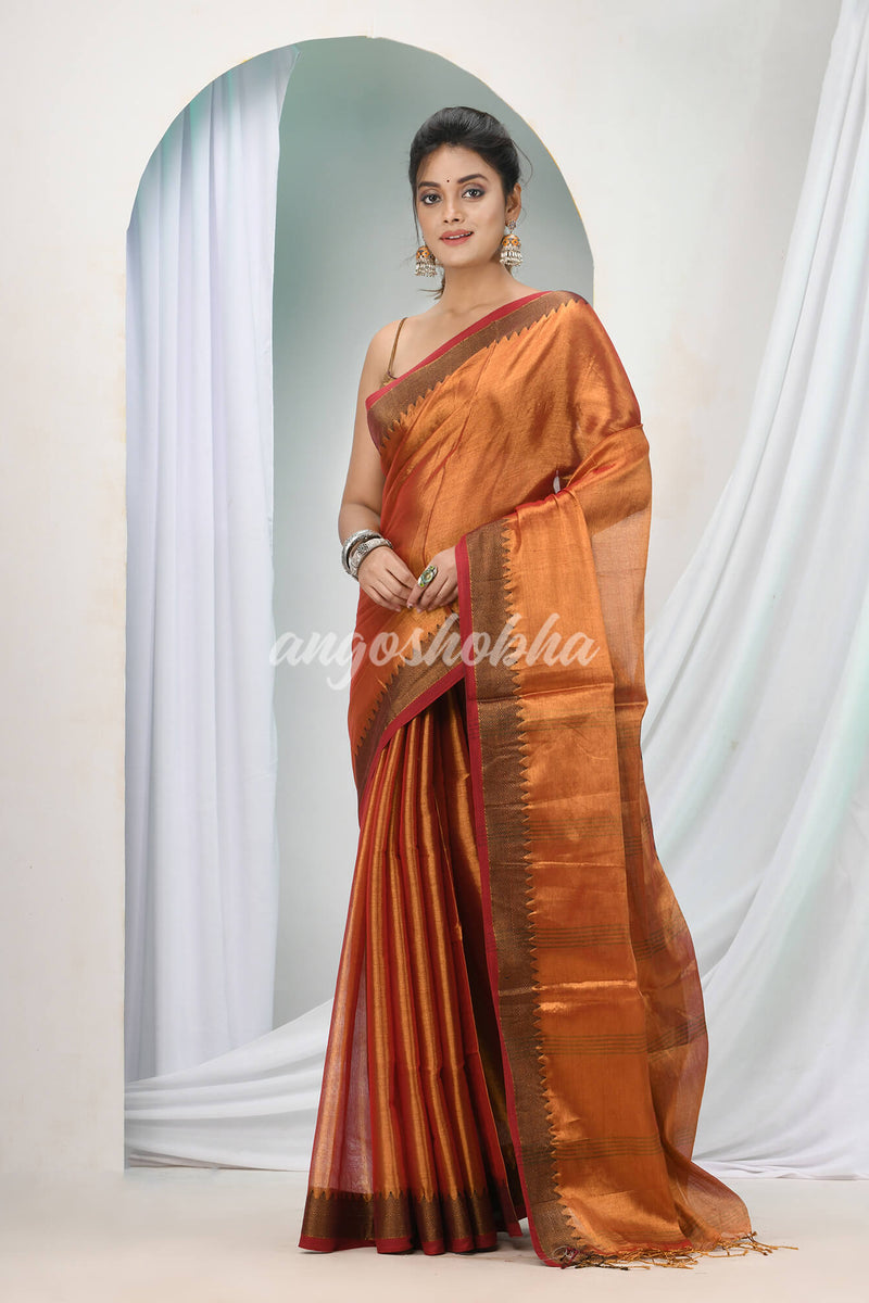 Blush Pink Zari Cotton Handloom Tissue Saree