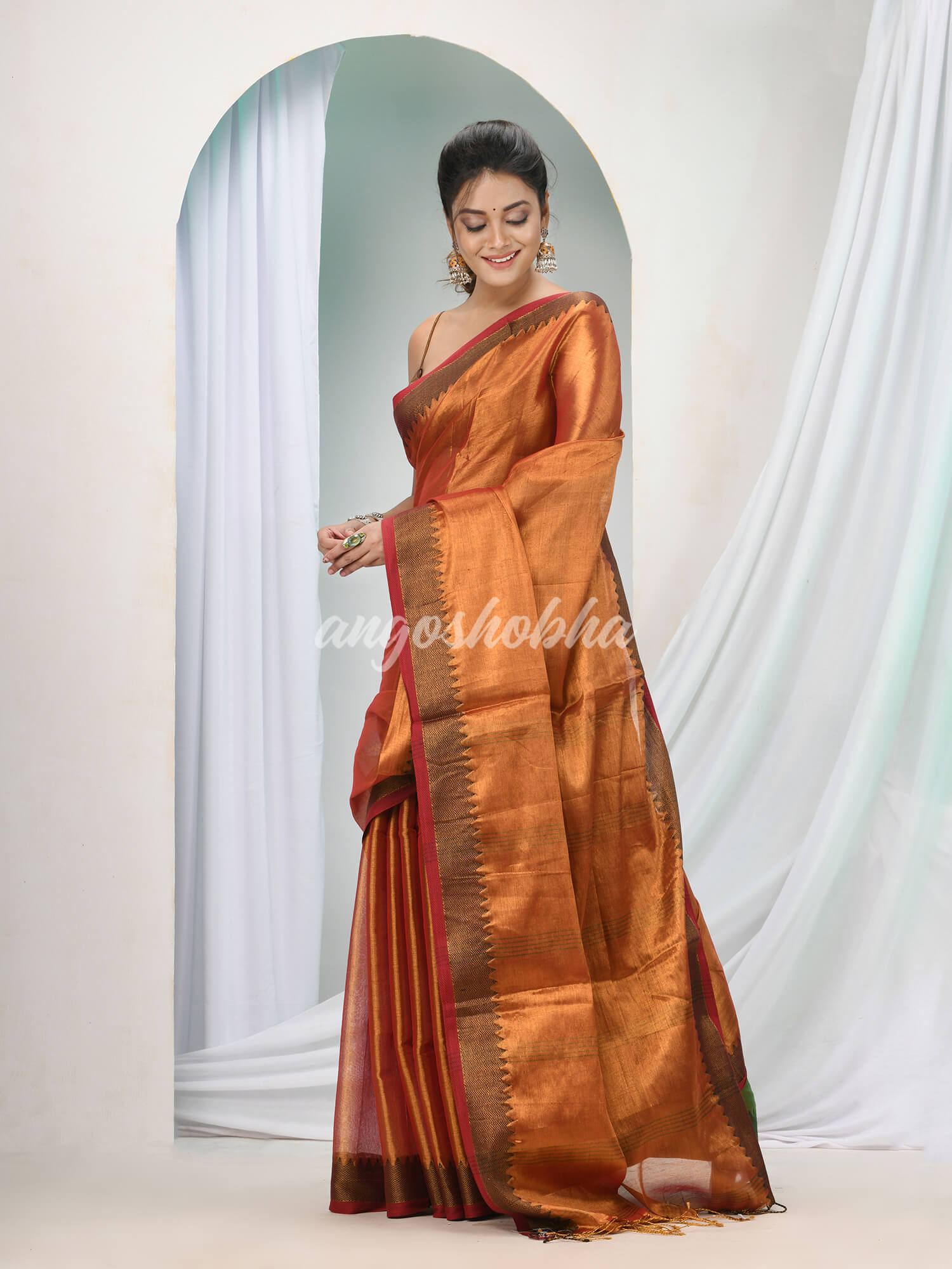 Blush Pink Zari Cotton Handloom Tissue Saree at wholesale price