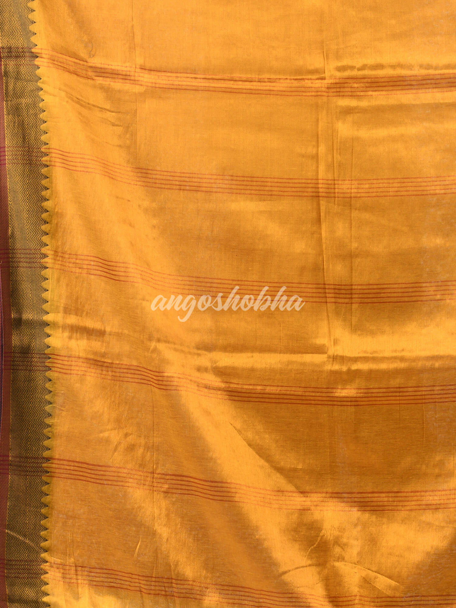 Ochre Yellow Zari Cotton Handloom Tissue Saree