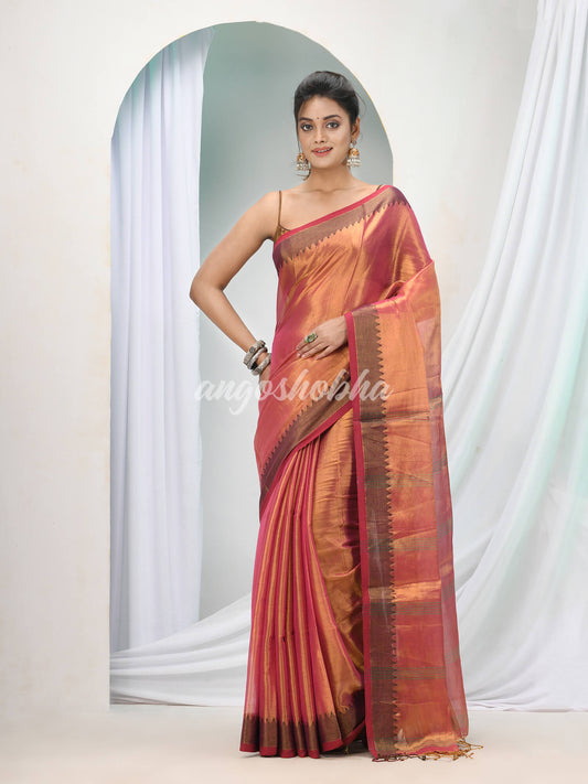 Red Zari Cotton Handloom Tissue Saree