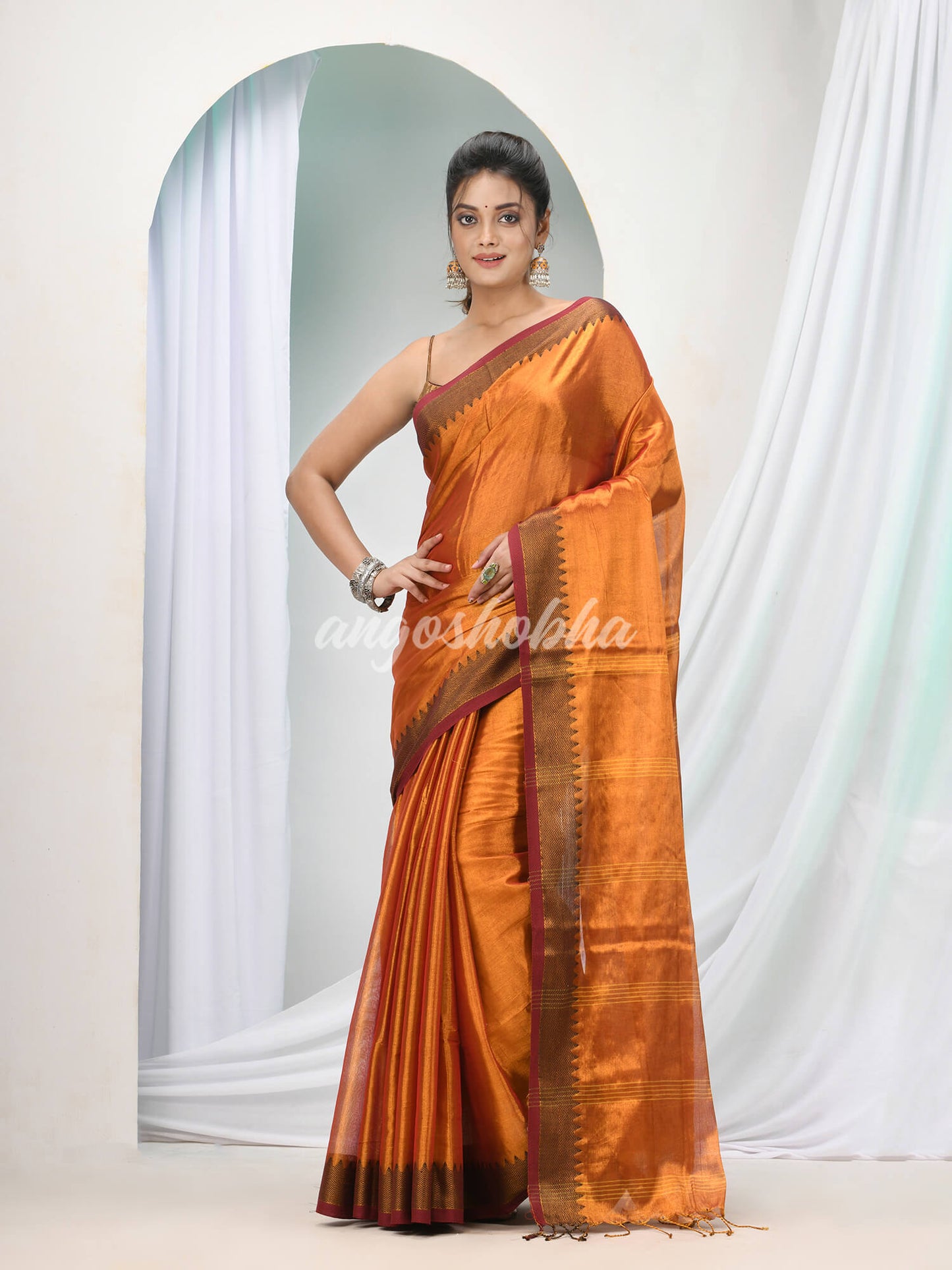 Yellow Zari Cotton Handloom Tissue Saree