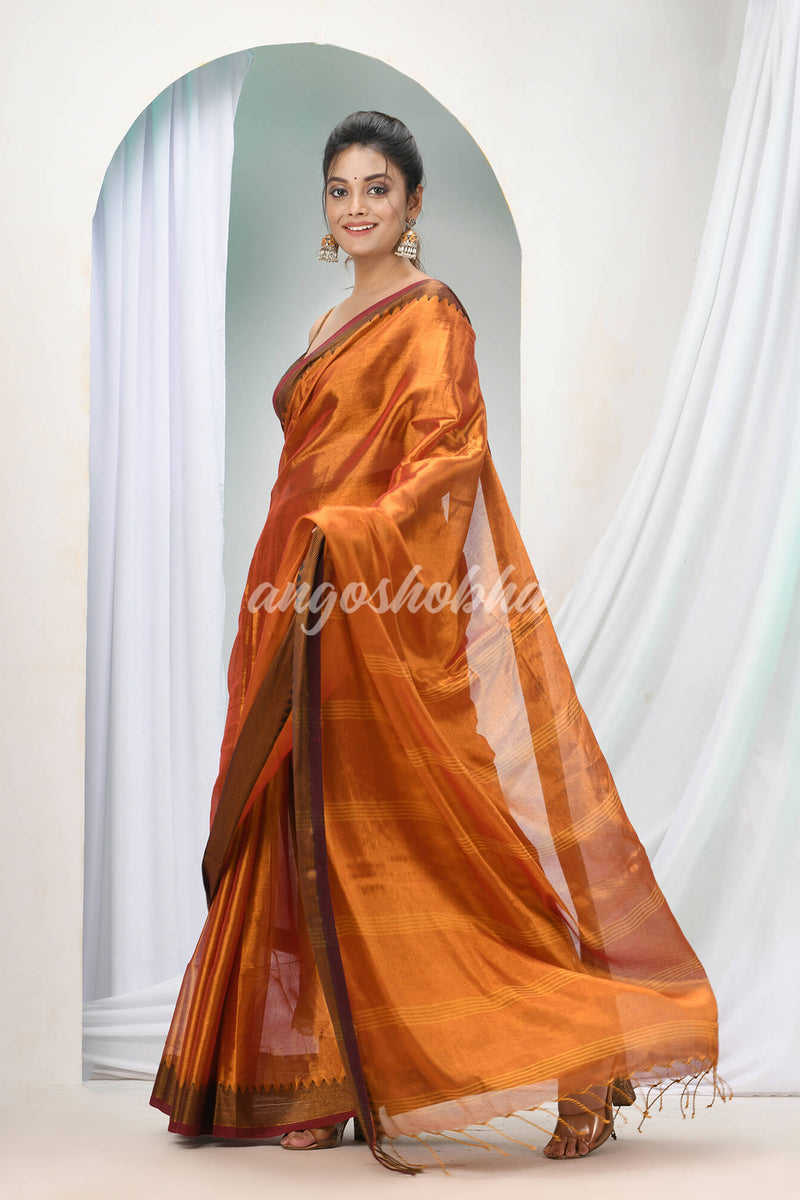 Yellow Zari Cotton Handloom Tissue Saree