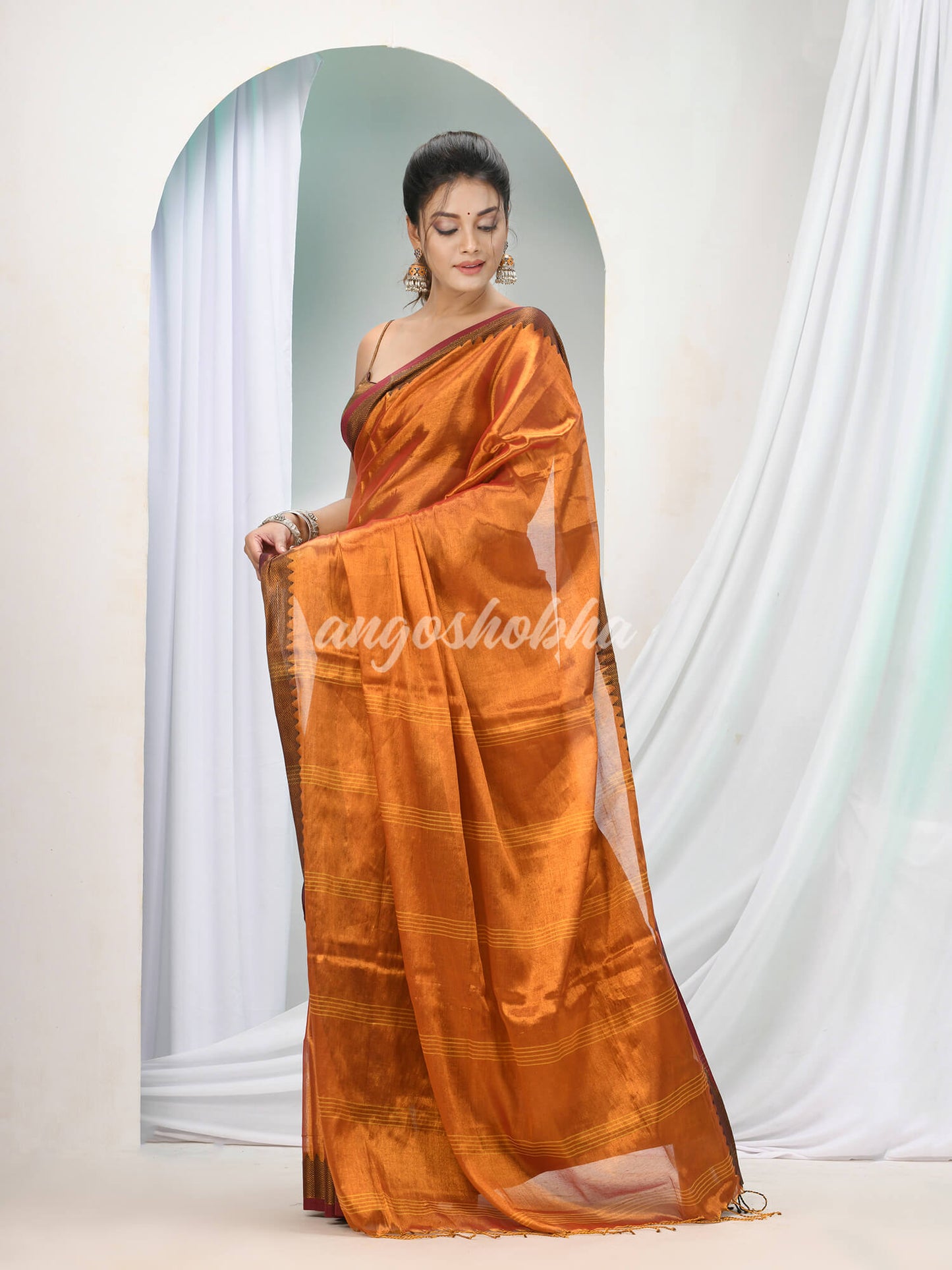 Yellow Zari Cotton Handloom Tissue Saree