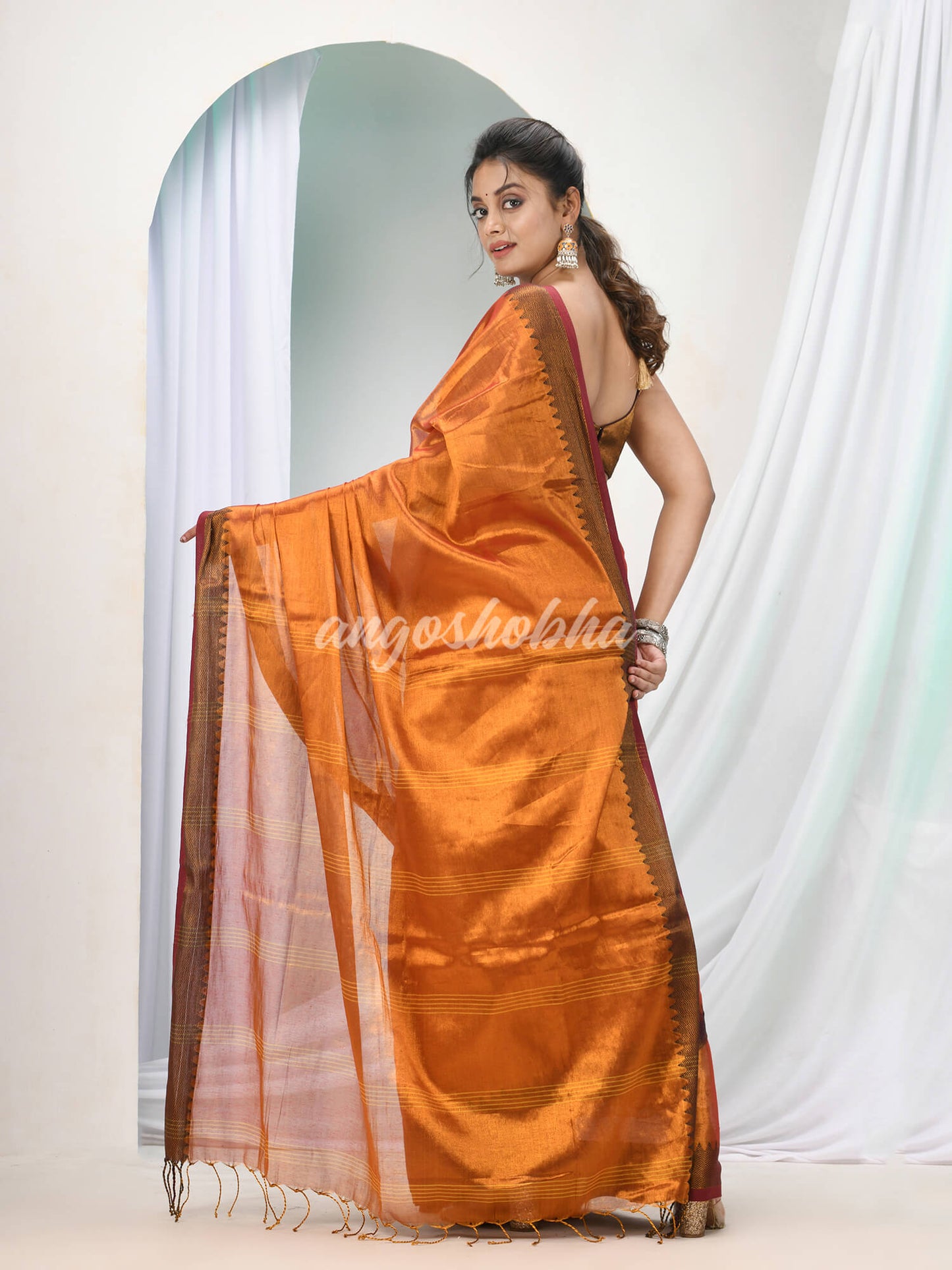 Yellow Zari Cotton Handloom Tissue Saree