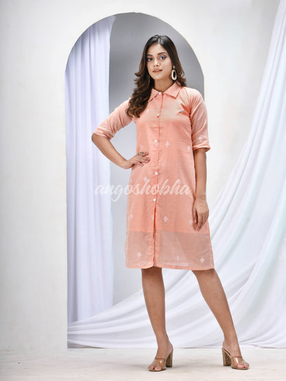 Peach Cotton Bengal Handwoven One Piece