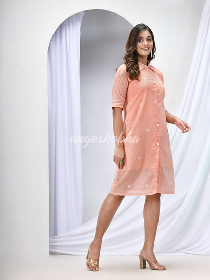 Peach Cotton Bengal Handwoven One Piece