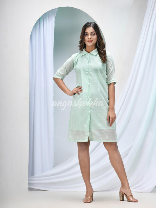 Pistachio Green Cotton Bengal Handwoven One Piece