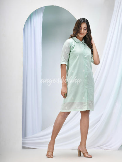 Pistachio Green Cotton Bengal Handwoven One Piece