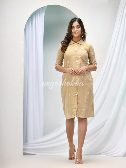 Sand Tan Cotton Bengal Handwoven One Piece