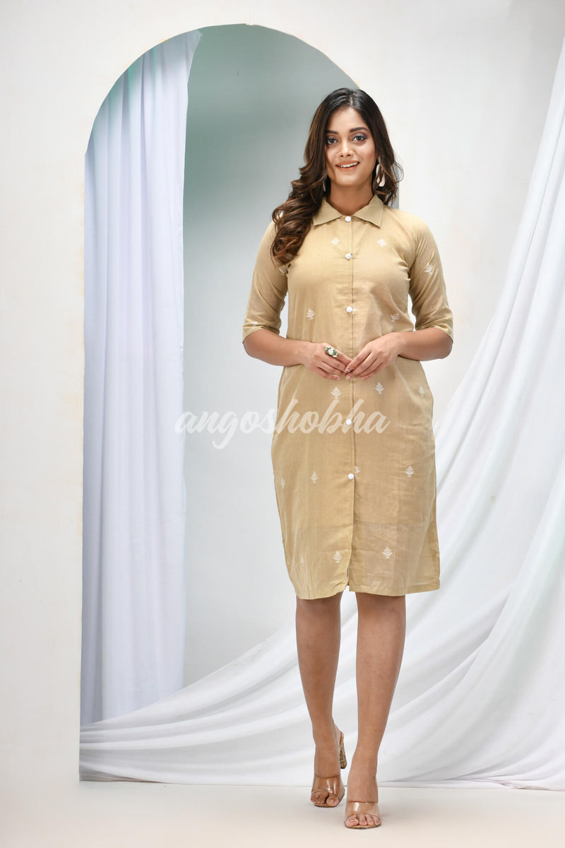 Sand Tan Cotton Bengal Handwoven One Piece
