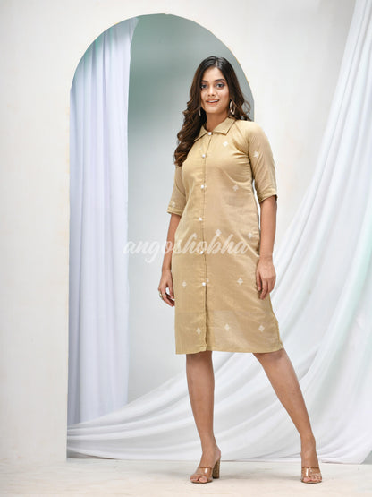 Sand Tan Cotton Bengal Handwoven One Piece