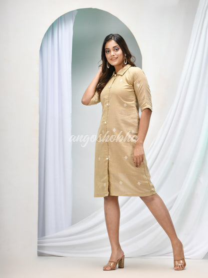 Sand Tan Cotton Bengal Handwoven One Piece