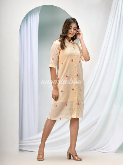 Cream Cotton Bengal Handwoven One Piece