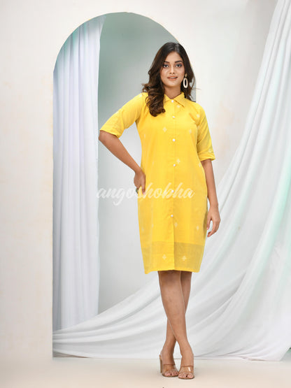 Yellow Cotton Bengal Handwoven One Piece