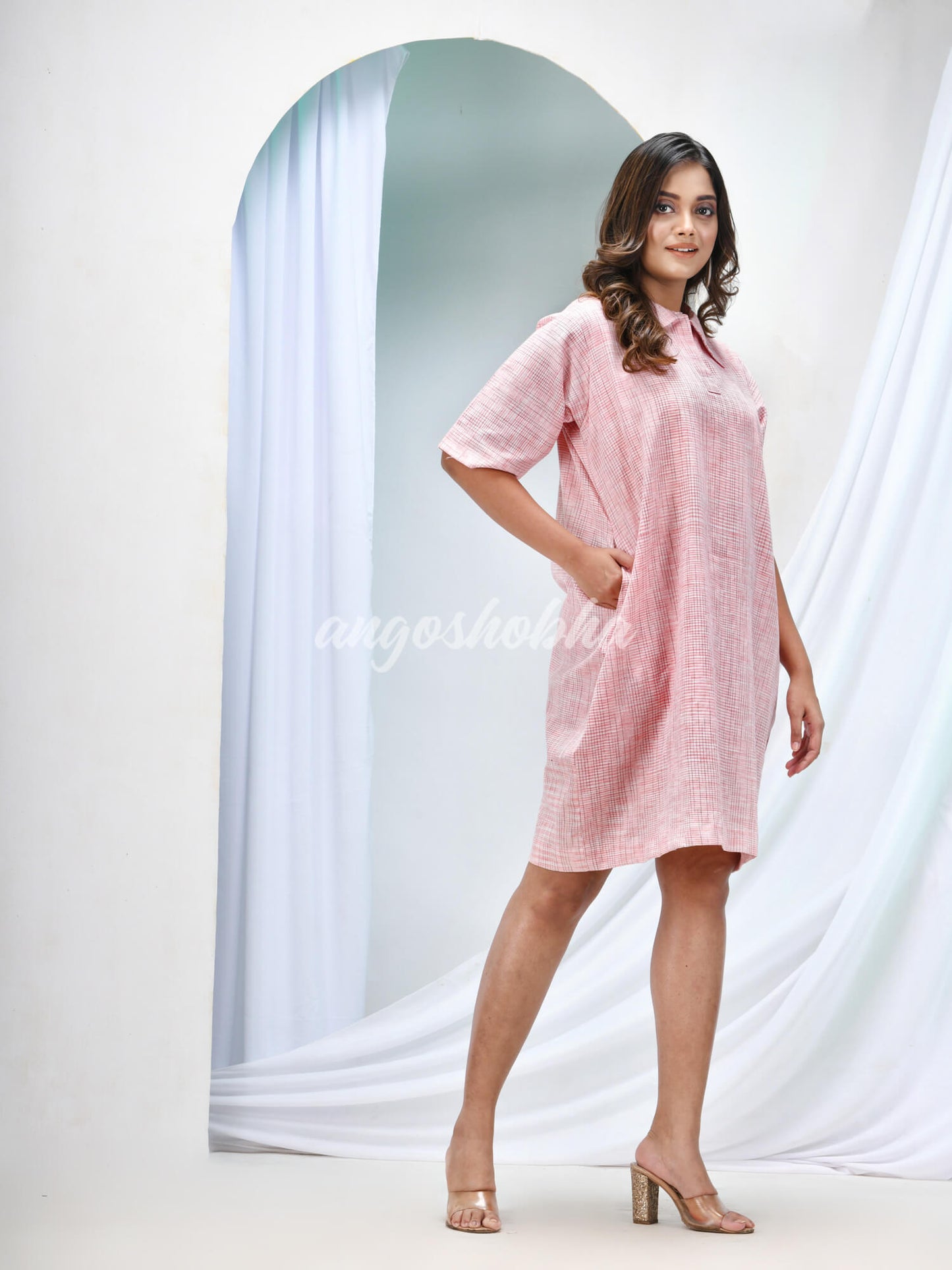 Light Pink Cotton Bengal Handwoven One Piece