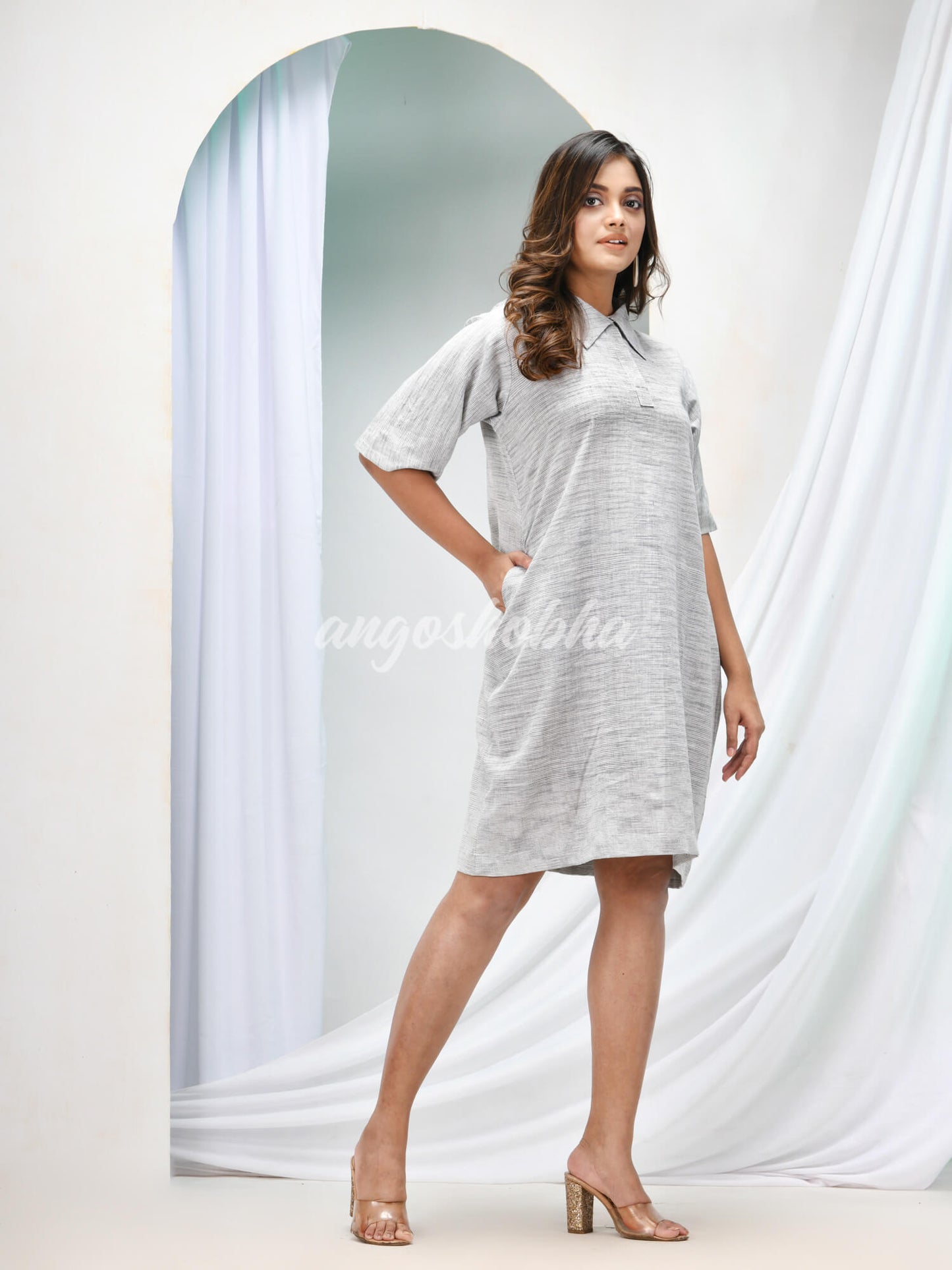 Silver Cotton Bengal Handwoven One Piece