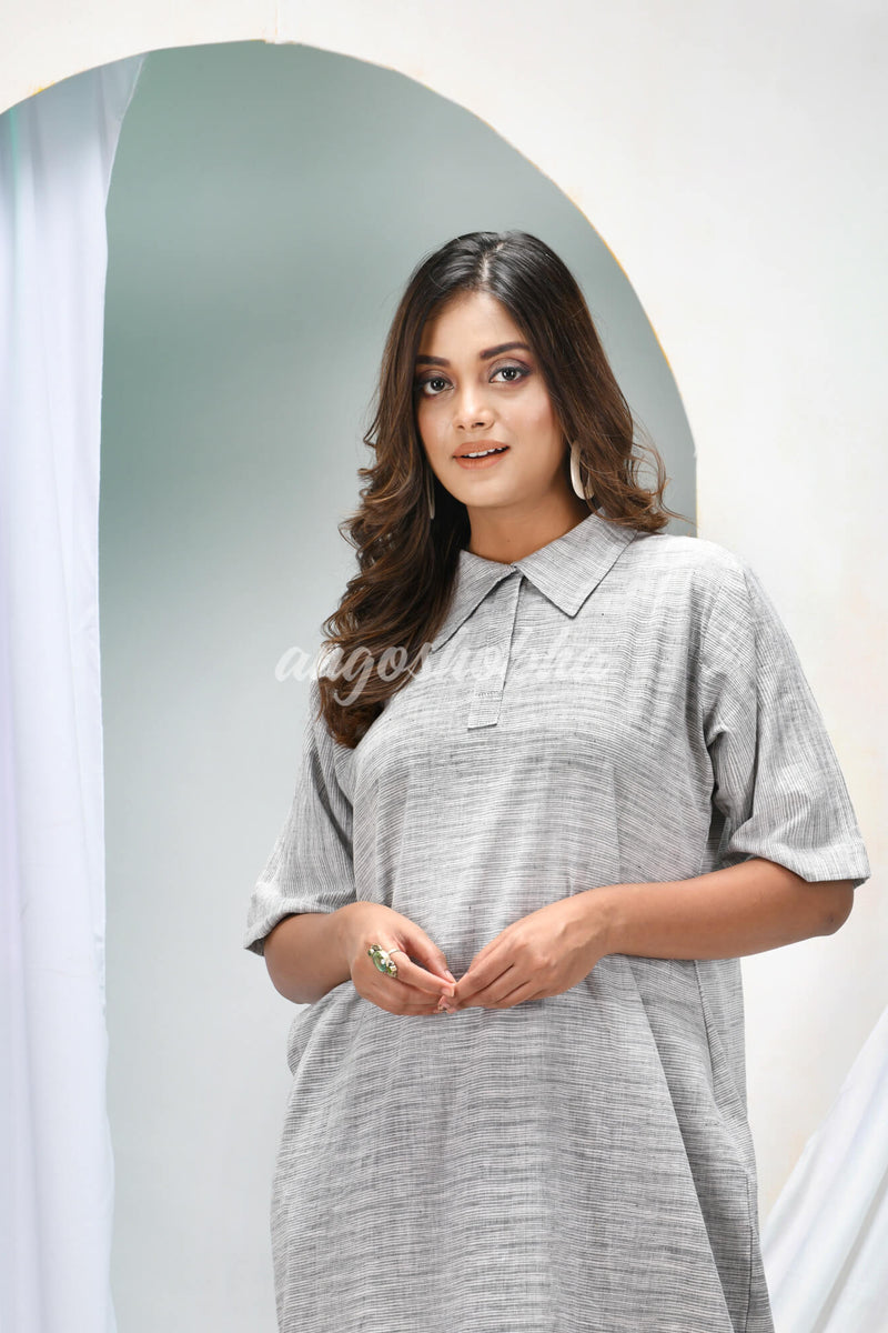 Silver Cotton Bengal Handwoven One Piece