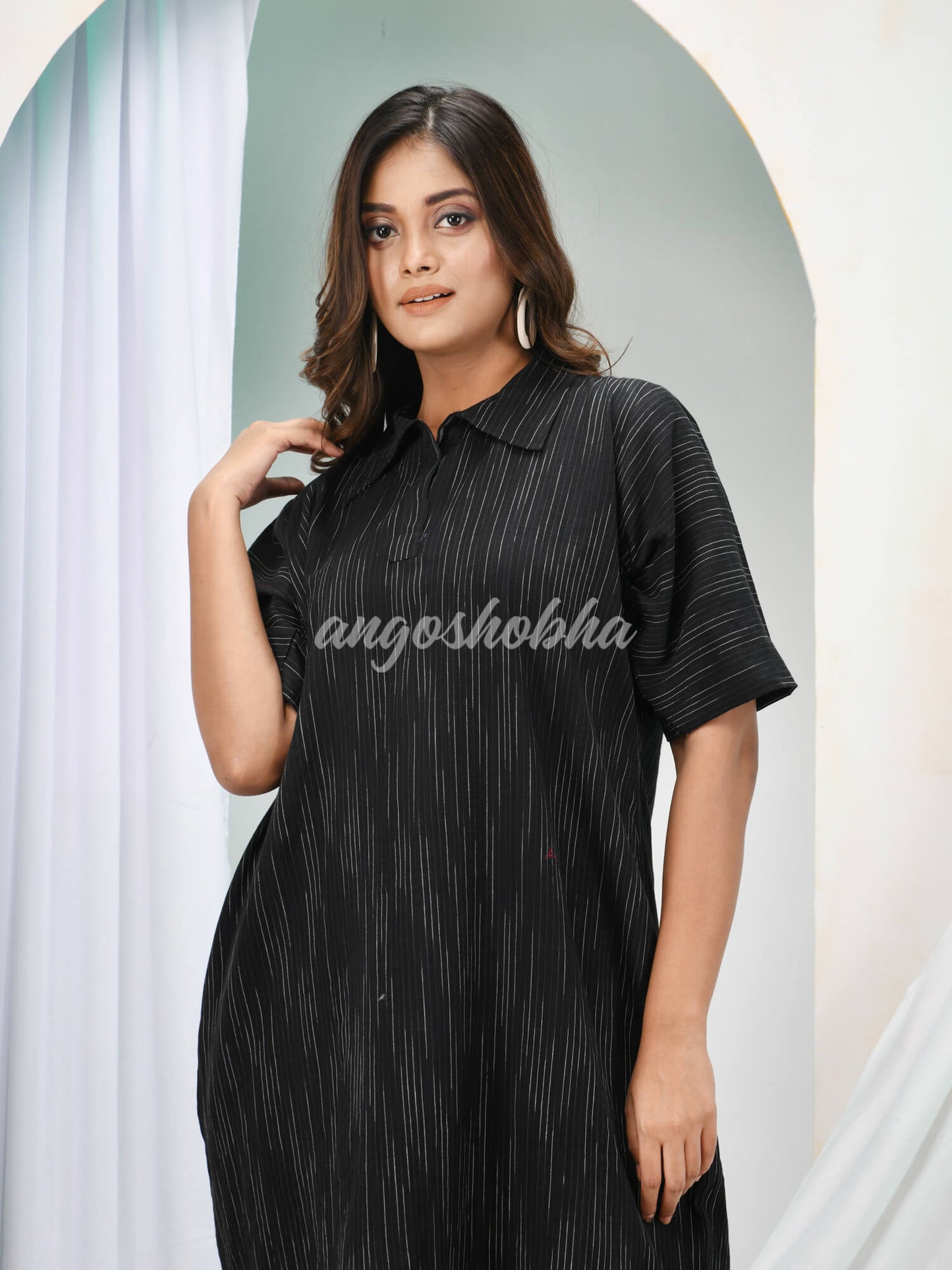 Black Cotton Bengal Handwoven One Piece