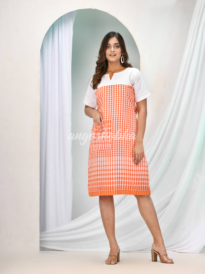 Orange Cotton Bengal Handwoven One Piece