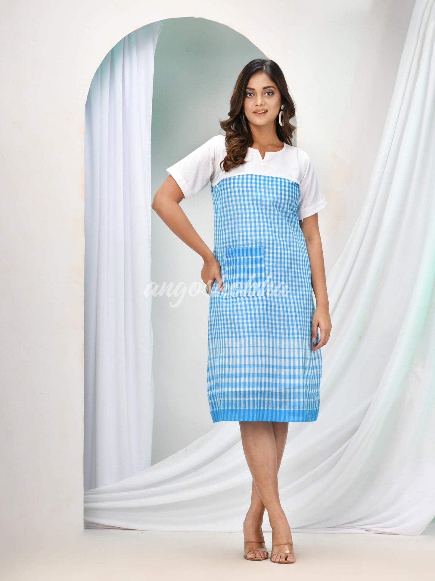 Sky Blue Cotton Bengal Handwoven One Piece