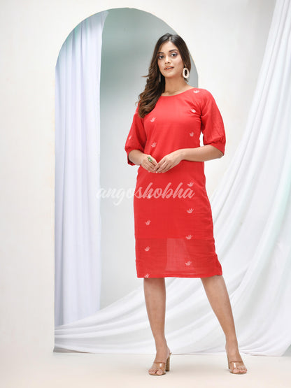 Red Cotton Bengal Handwoven One Piece