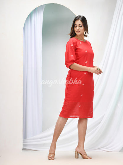 Red Cotton Bengal Handwoven One Piece