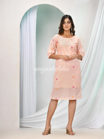 Light Peach Cotton Bengal Handwoven One Piece