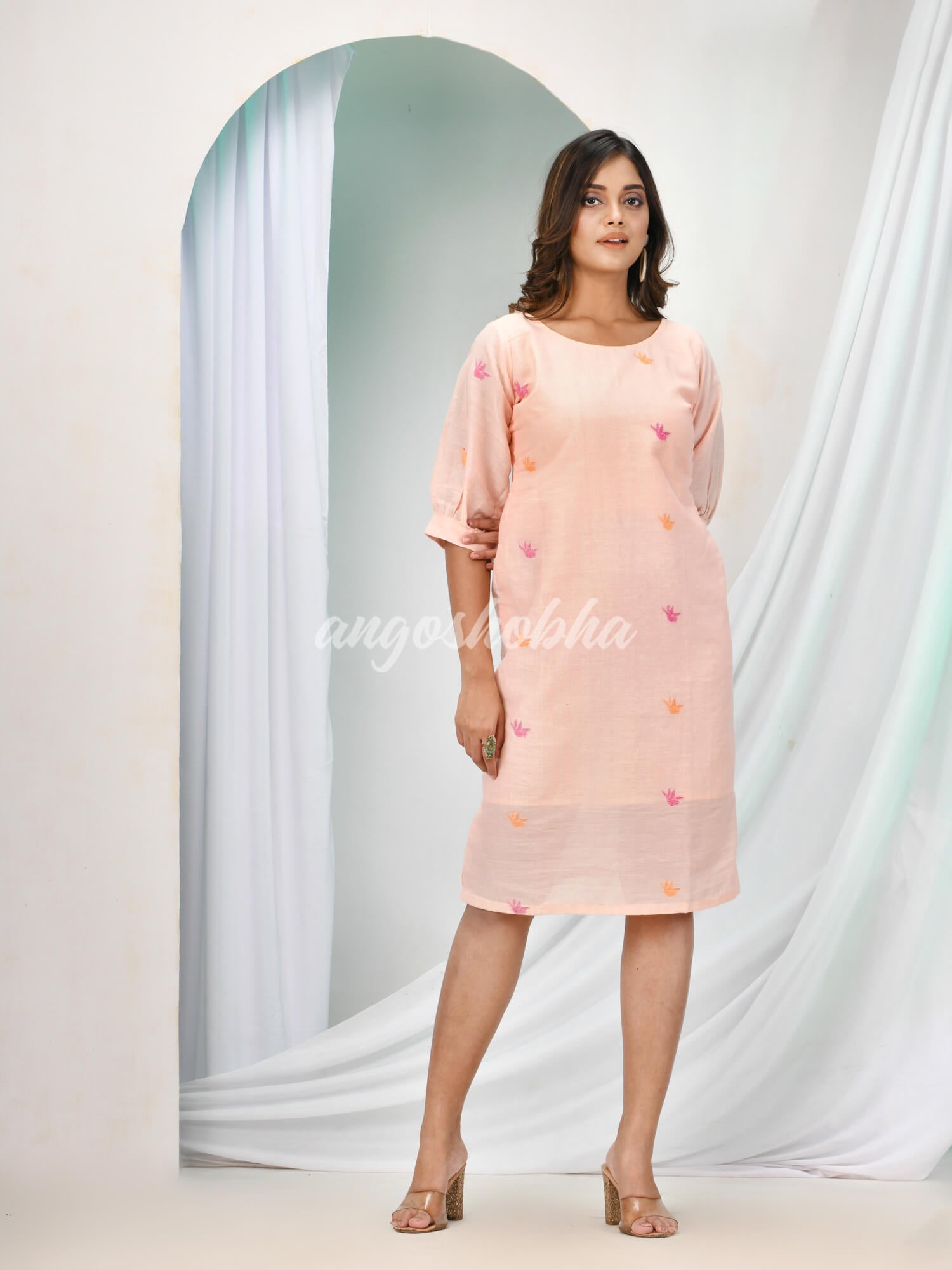 Light Peach Cotton Bengal Handwoven One Piece