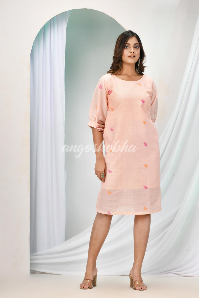 Light Peach Cotton Bengal Handwoven One Piece
