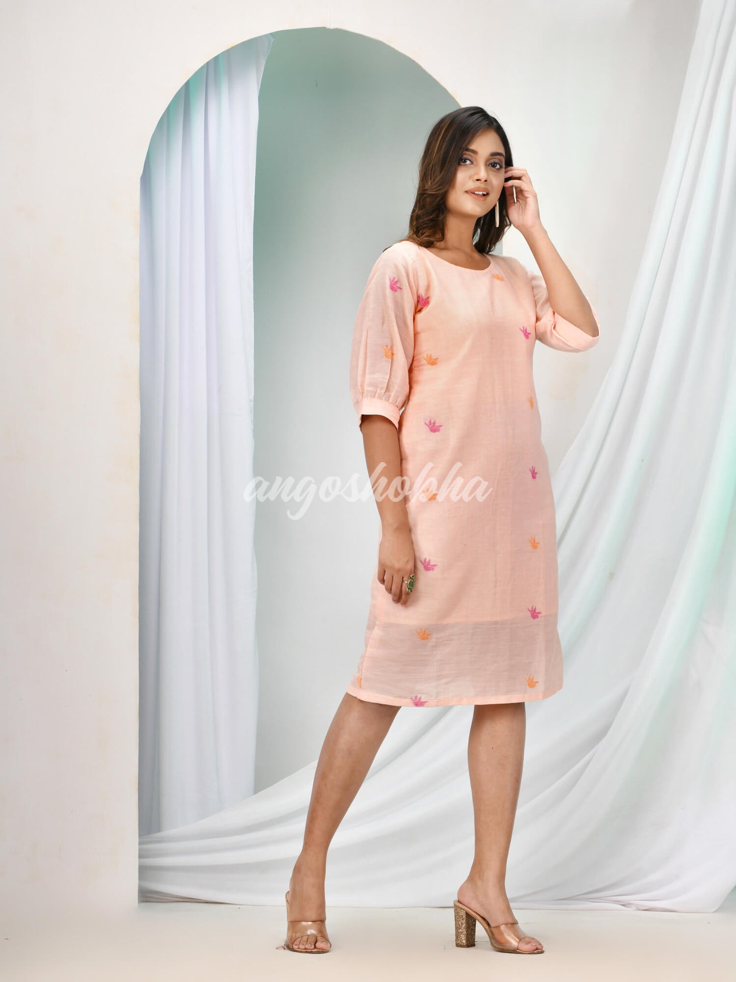 Light Peach Cotton Bengal Handwoven One Piece