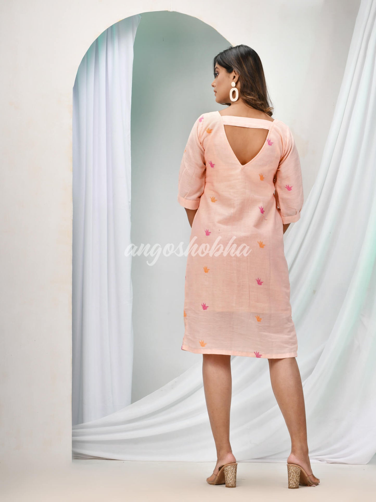 Light Peach Cotton Bengal Handwoven One Piece