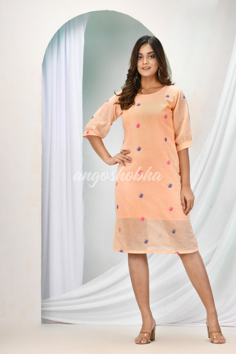 Deep Peach Cotton Bengal Handwoven One Piece