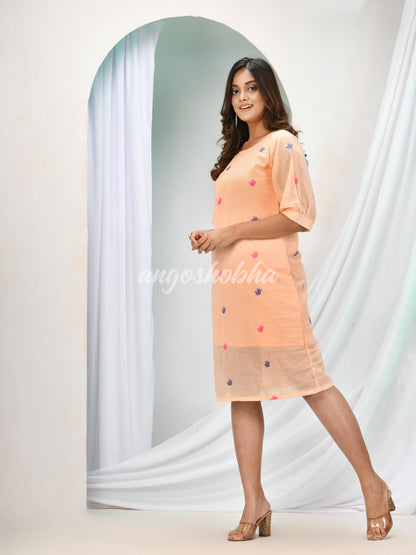 Deep Peach Cotton Bengal Handwoven One Piece