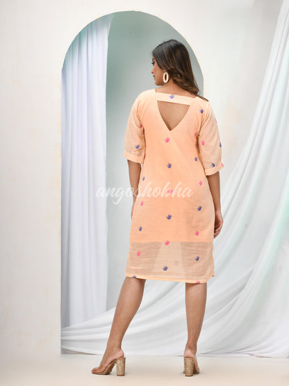 Deep Peach Cotton Bengal Handwoven One Piece