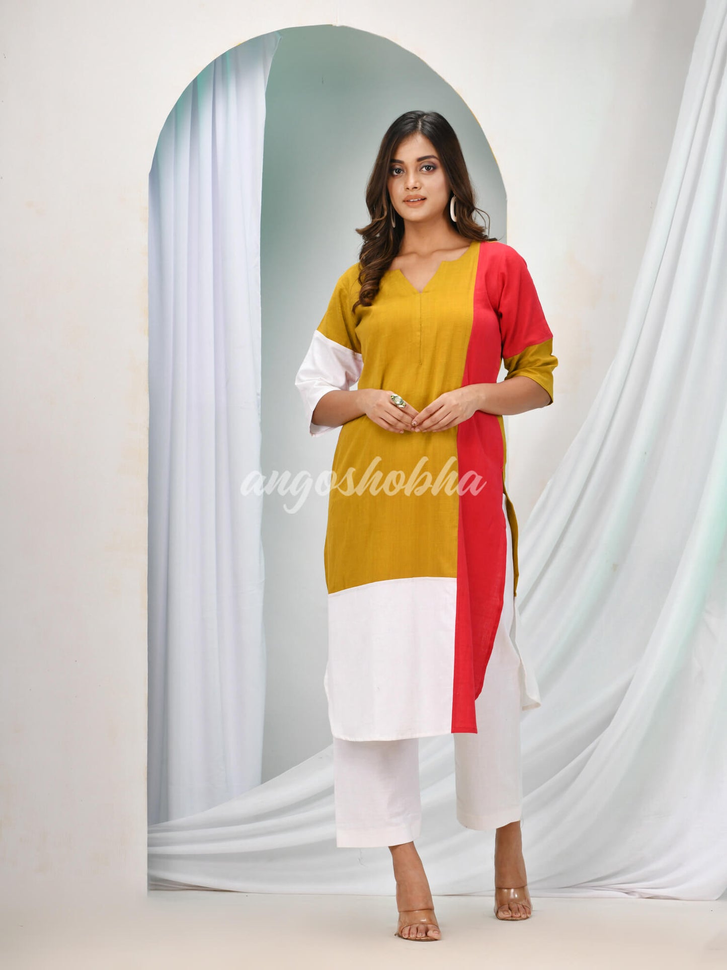 Multicolour Cotton Bengal Handwoven Kurta Set