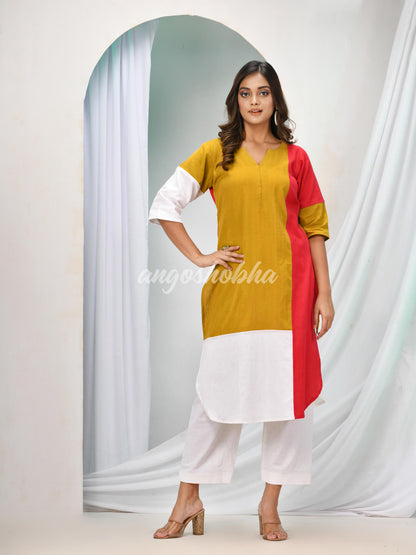 Multicolour Cotton Bengal Handwoven Kurta Set