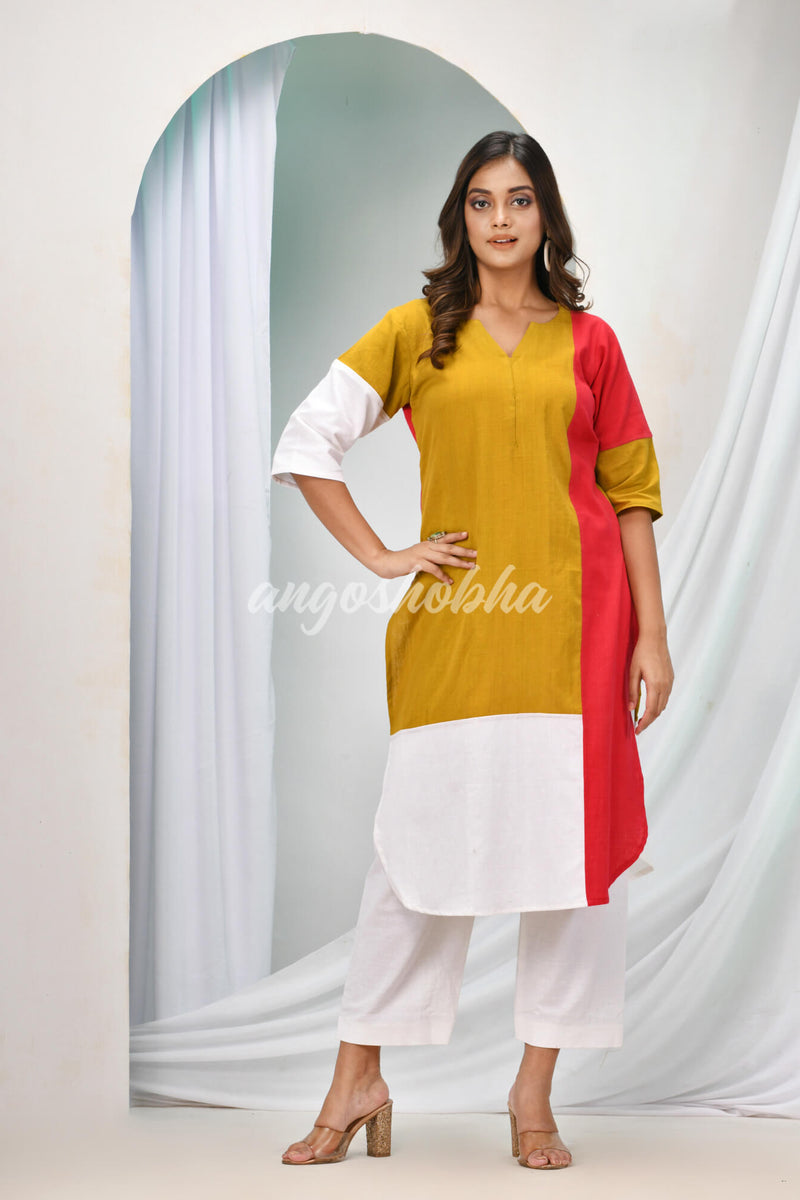 Multicolour Cotton Bengal Handwoven Kurta Set