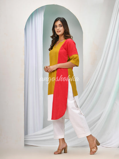 Multicolour Cotton Bengal Handwoven Kurta Set