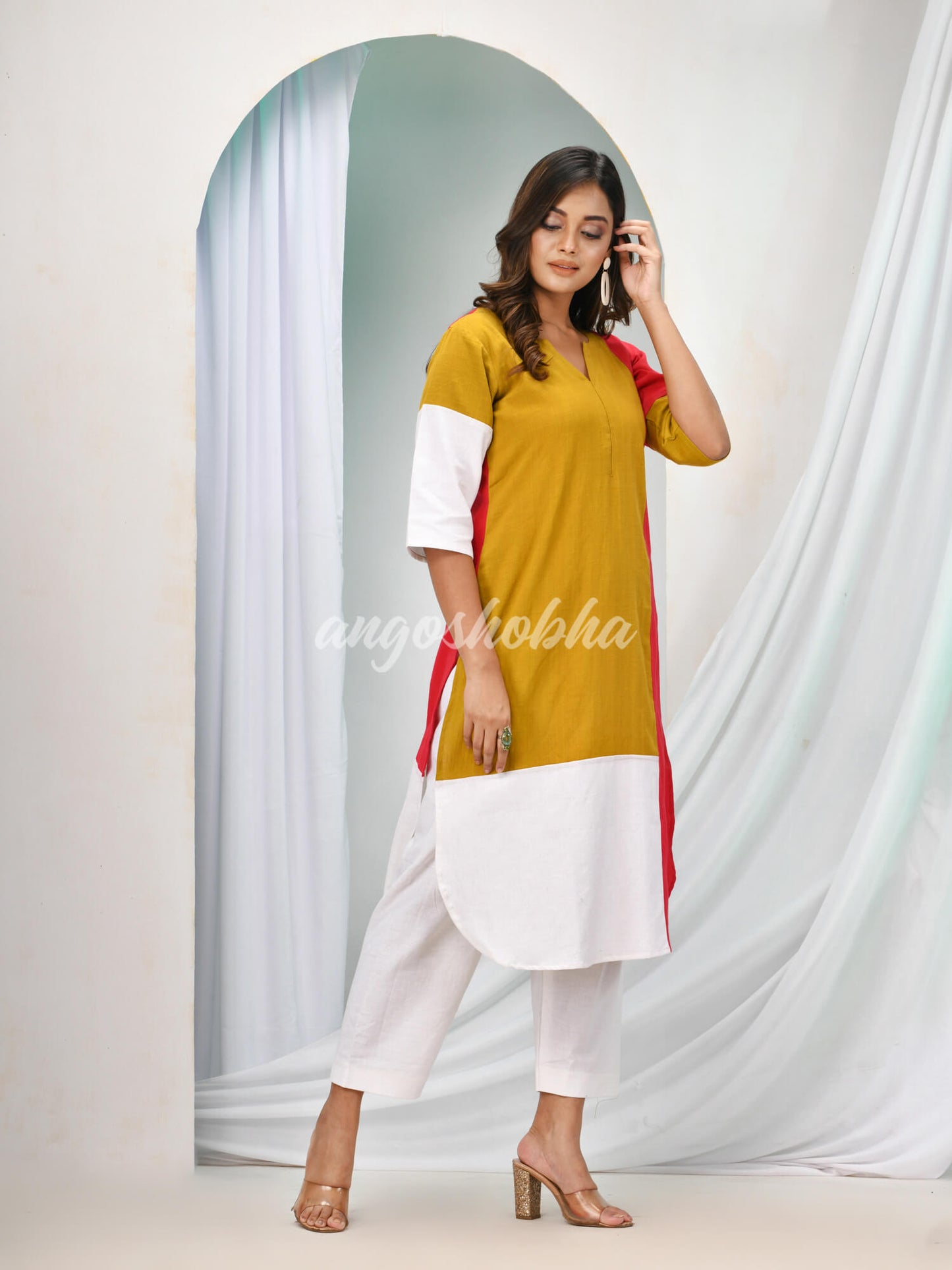 Multicolour Cotton Bengal Handwoven Kurta Set