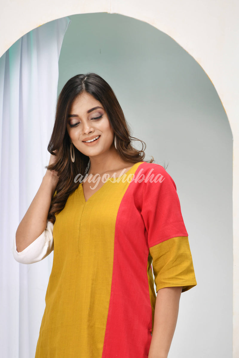 Multicolour Cotton Bengal Handwoven Kurta Set