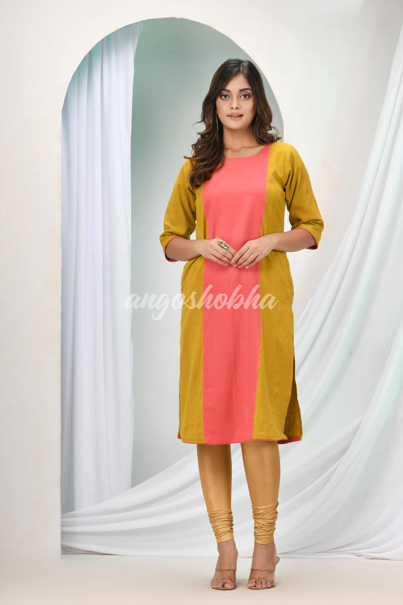 Light Pink Cotton Bengal Handwoven Kurti