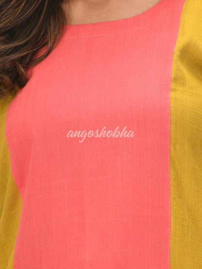 Light Pink Cotton Bengal Handwoven Kurti