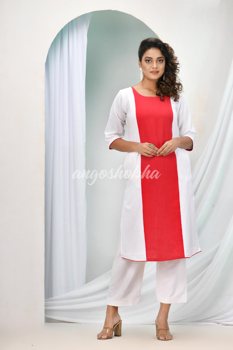 Red Cotton Bengal Handwoven Kurta Set