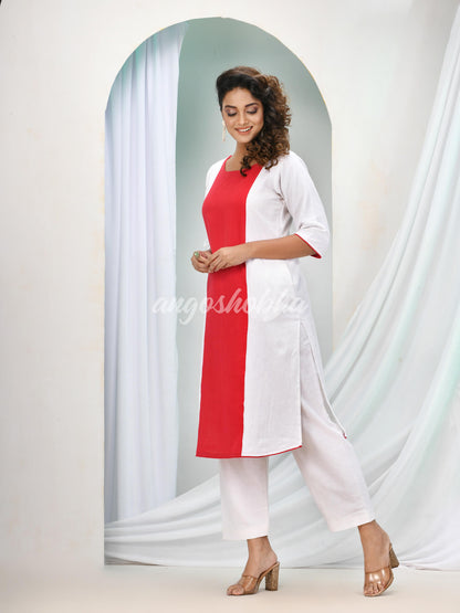 Red Cotton Bengal Handwoven Kurta Set