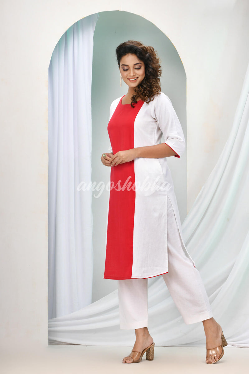 Red Cotton Bengal Handwoven Kurta Set