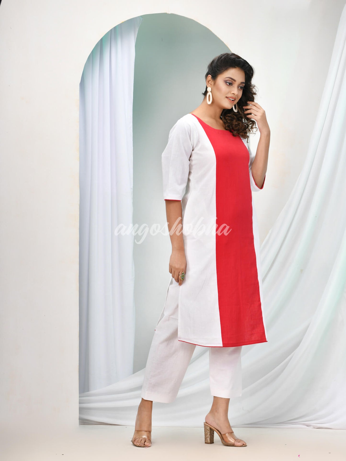 Red Cotton Bengal Handwoven Kurta Set