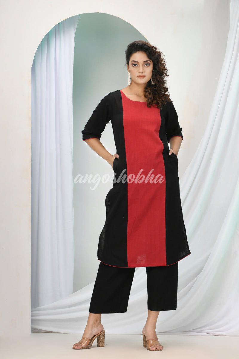 Maroon Cotton Bengal Handwoven Kurta Set