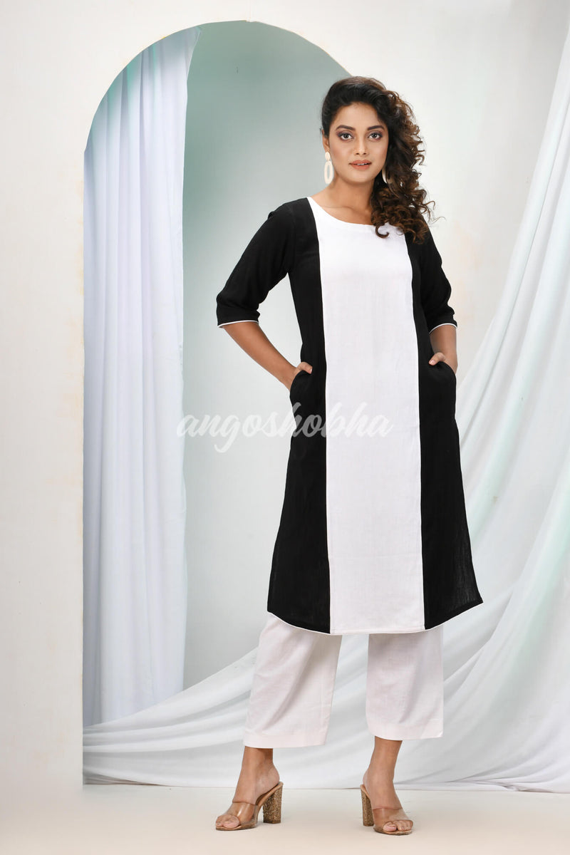 White Cotton Bengal Handwoven Kurta Set