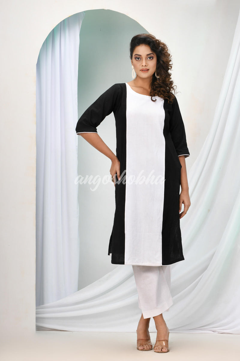 White Cotton Bengal Handwoven Kurta Set